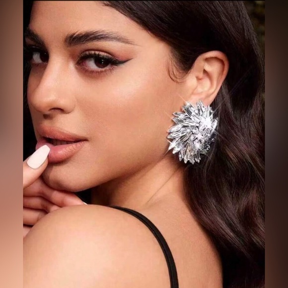 Quiet Luxury Boutique Jewelry - ✨NEW Oversized Elegant Silver Rhinestone faux diamond Crystal Statement Earrings